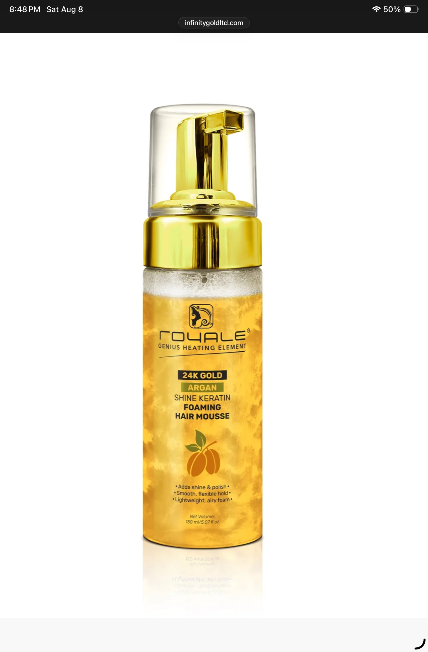 Royale 24K Gold Argan Shine Keratin Foaming Hair Mousse